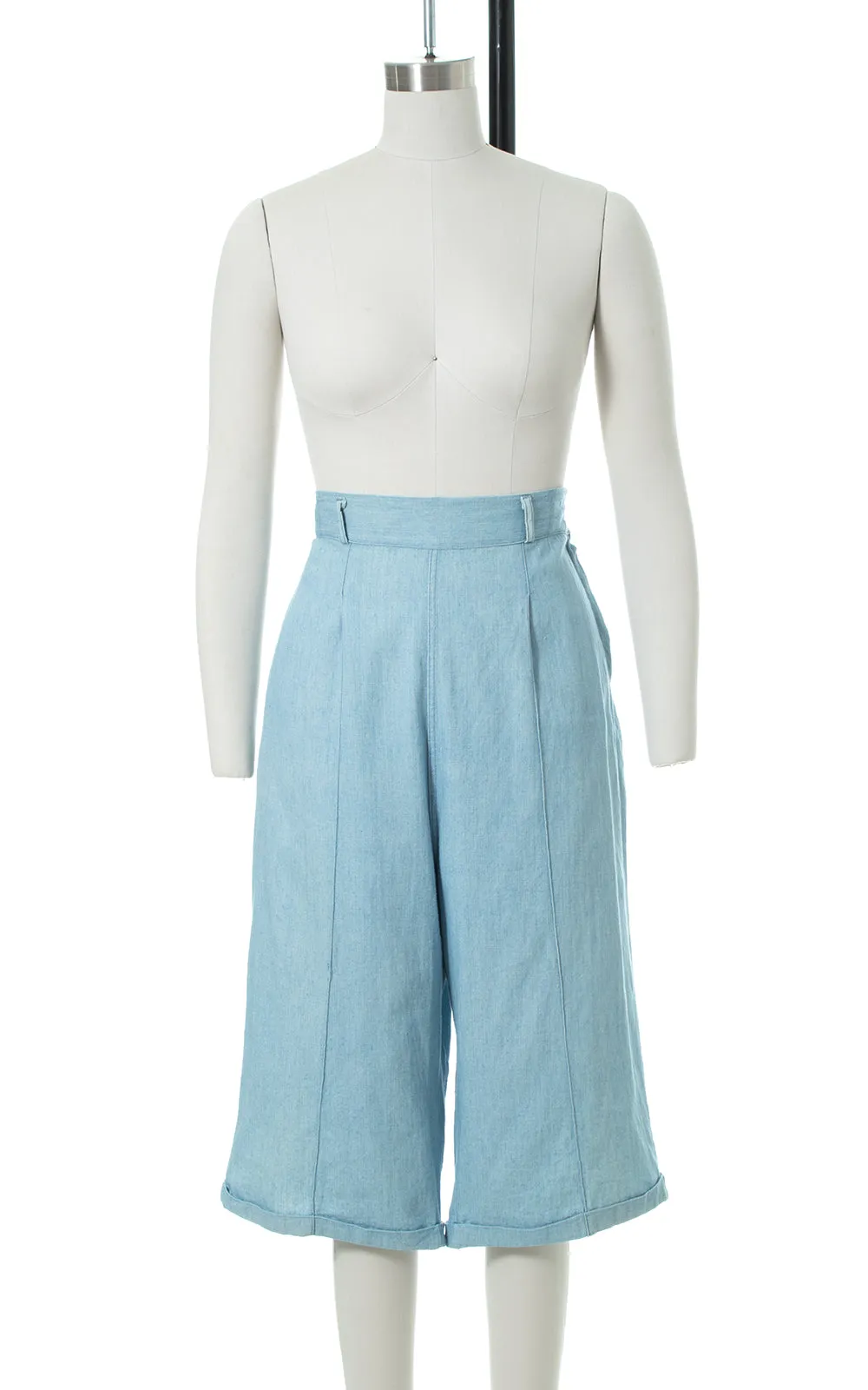 1950s Chambray Wide Leg Gaucho Jeans | large