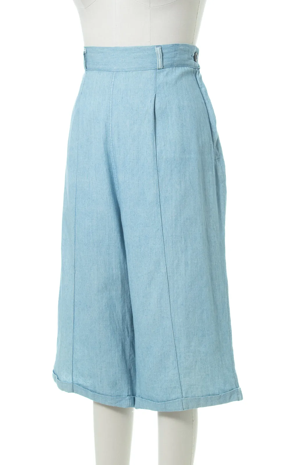 1950s Chambray Wide Leg Gaucho Jeans | large