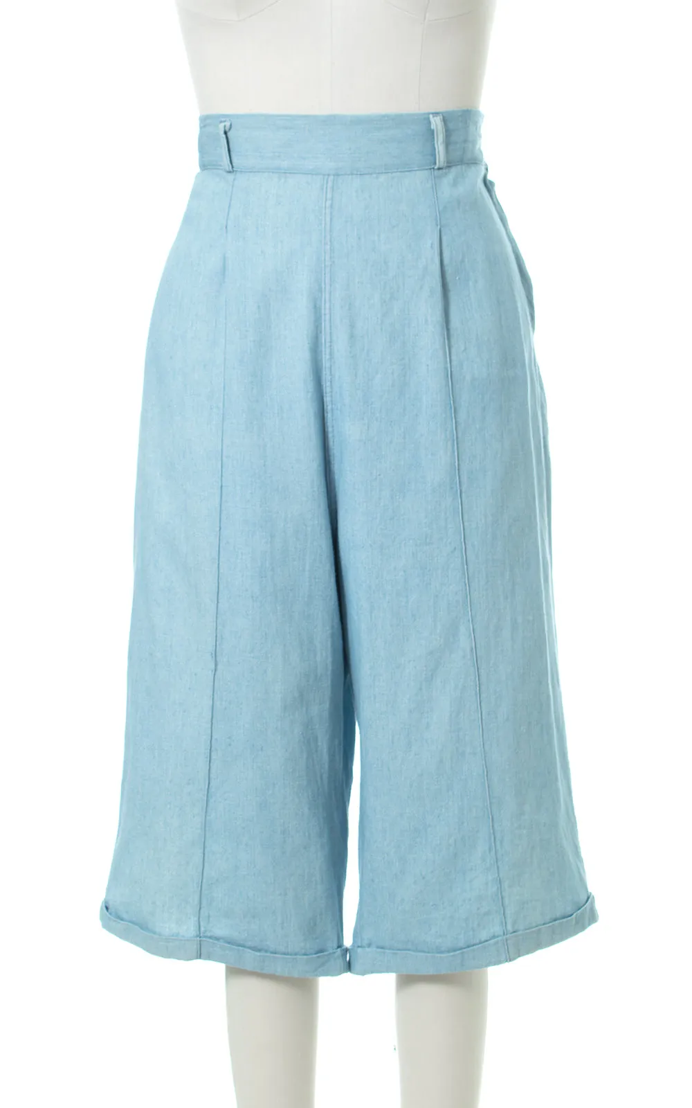 1950s Chambray Wide Leg Gaucho Jeans | large
