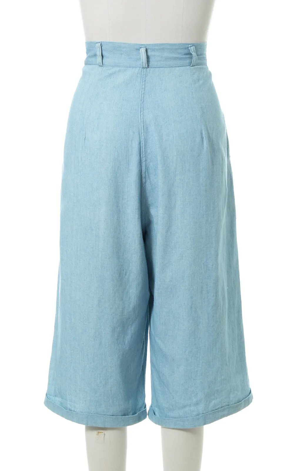 1950s Chambray Wide Leg Gaucho Jeans | large
