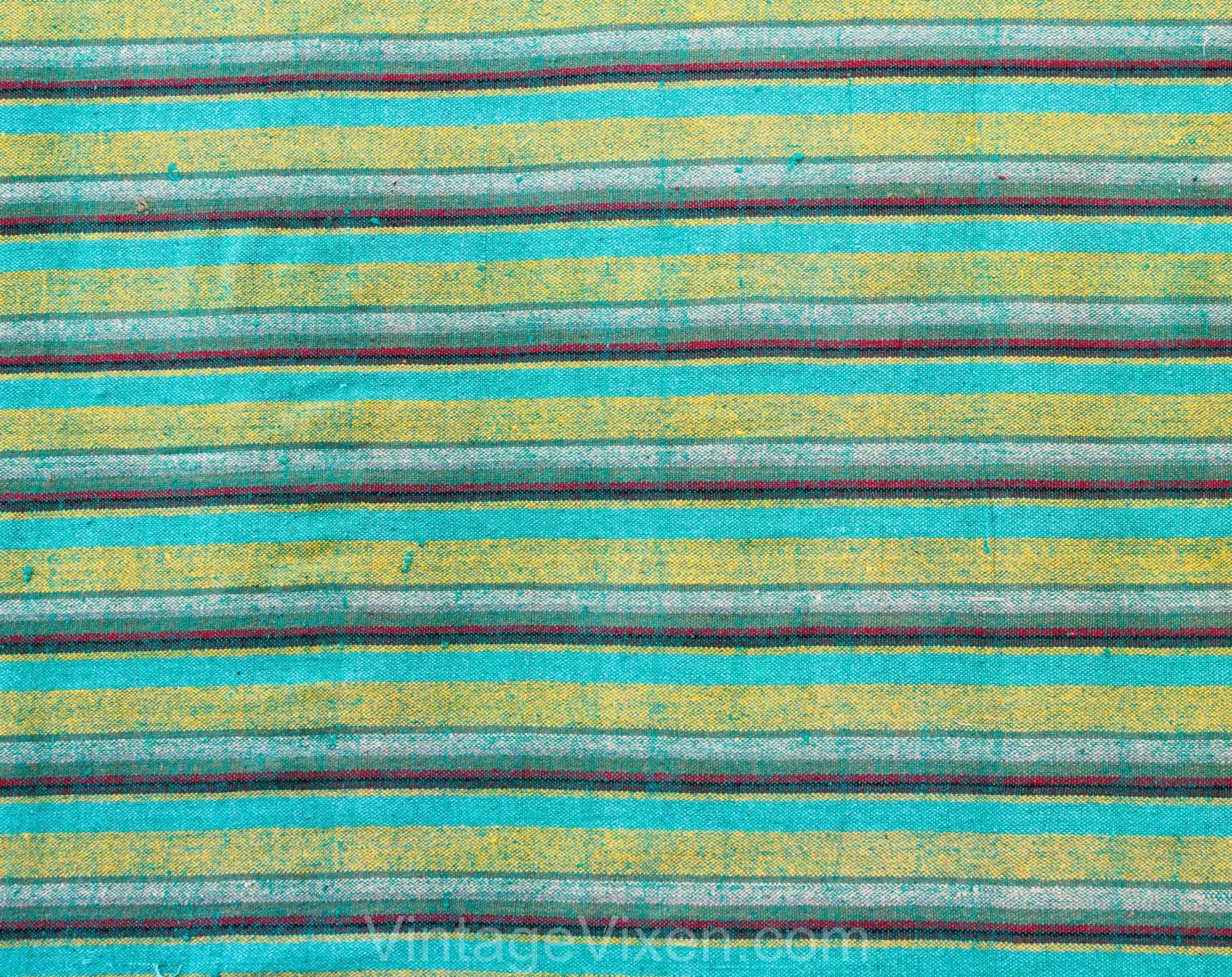 1960s Striped Cabana Fabric - Over 3 Yards Southwestern Style Jade Green Olive Saffron Yellow Red - 50s 60s Mid Century Textile Upholstery