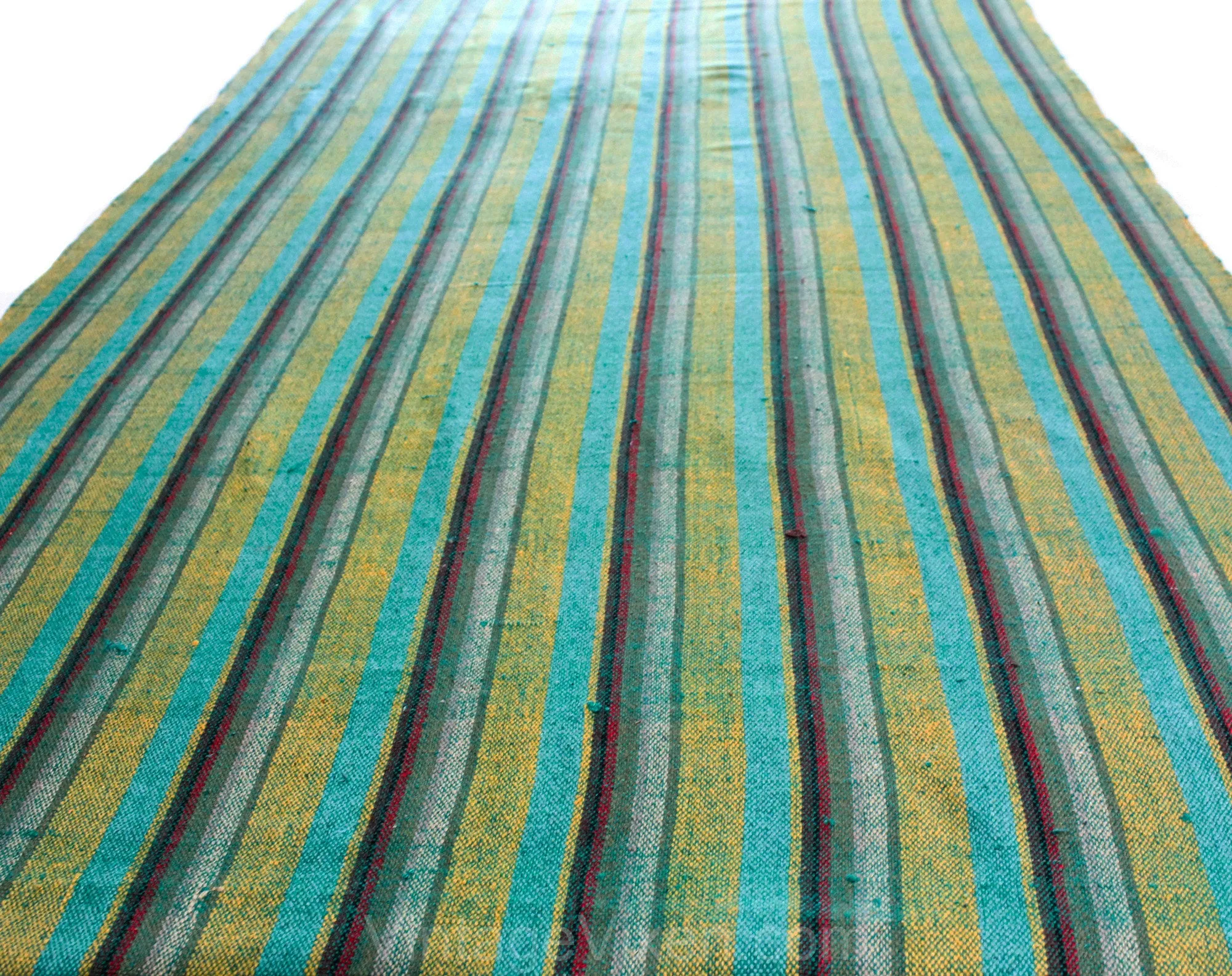 1960s Striped Cabana Fabric - Over 3 Yards Southwestern Style Jade Green Olive Saffron Yellow Red - 50s 60s Mid Century Textile Upholstery