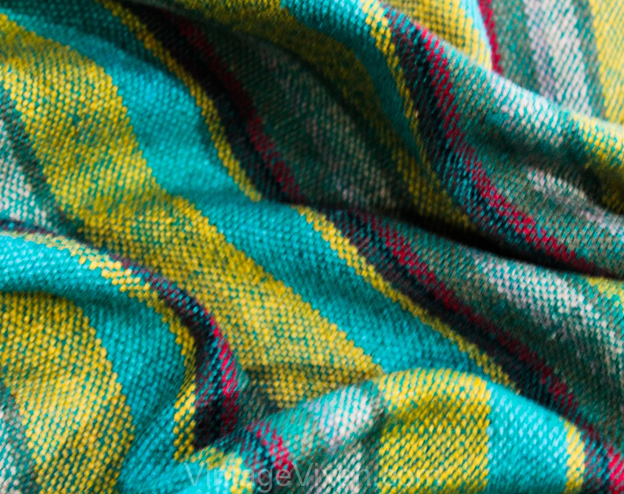 1960s Striped Cabana Fabric - Over 3 Yards Southwestern Style Jade Green Olive Saffron Yellow Red - 50s 60s Mid Century Textile Upholstery