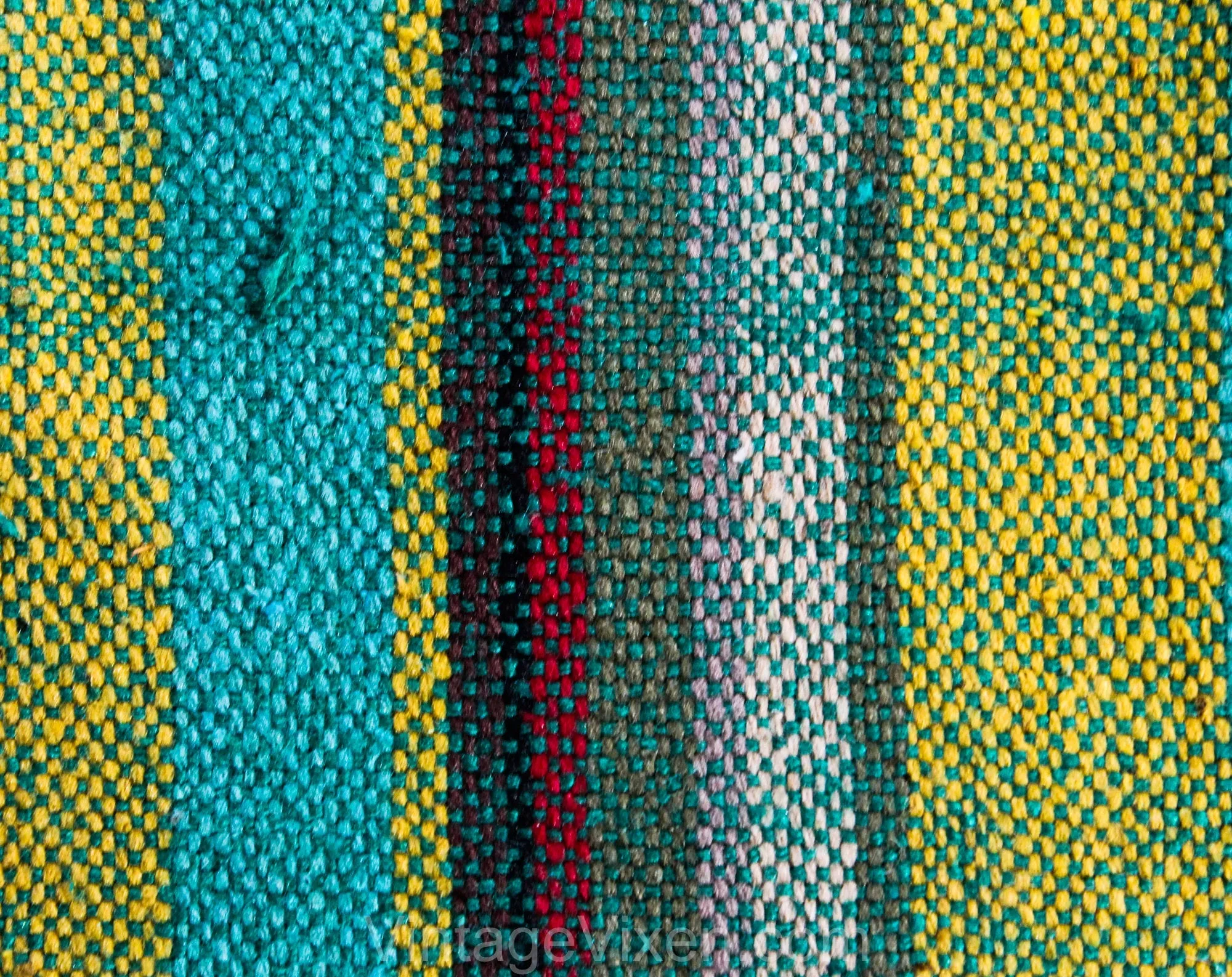 1960s Striped Cabana Fabric - Over 3 Yards Southwestern Style Jade Green Olive Saffron Yellow Red - 50s 60s Mid Century Textile Upholstery