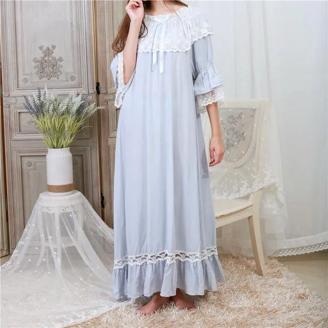 Autumn Sleepwear Women Night Gown Home Wear Sleep Shirt Robe Dress Vintage Nightgown Plus Size Cotton Nightwear Nightshirt T331