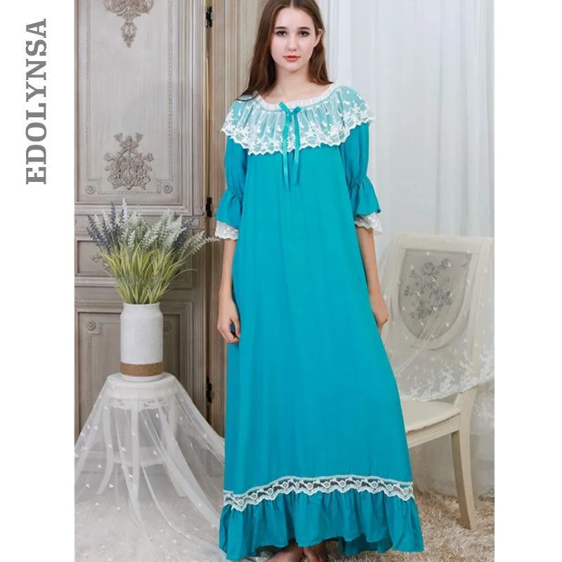 Autumn Sleepwear Women Night Gown Home Wear Sleep Shirt Robe Dress Vintage Nightgown Plus Size Cotton Nightwear Nightshirt T331
