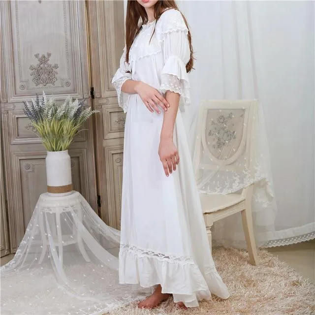 Autumn Sleepwear Women Night Gown Home Wear Sleep Shirt Robe Dress Vintage Nightgown Plus Size Cotton Nightwear Nightshirt T331