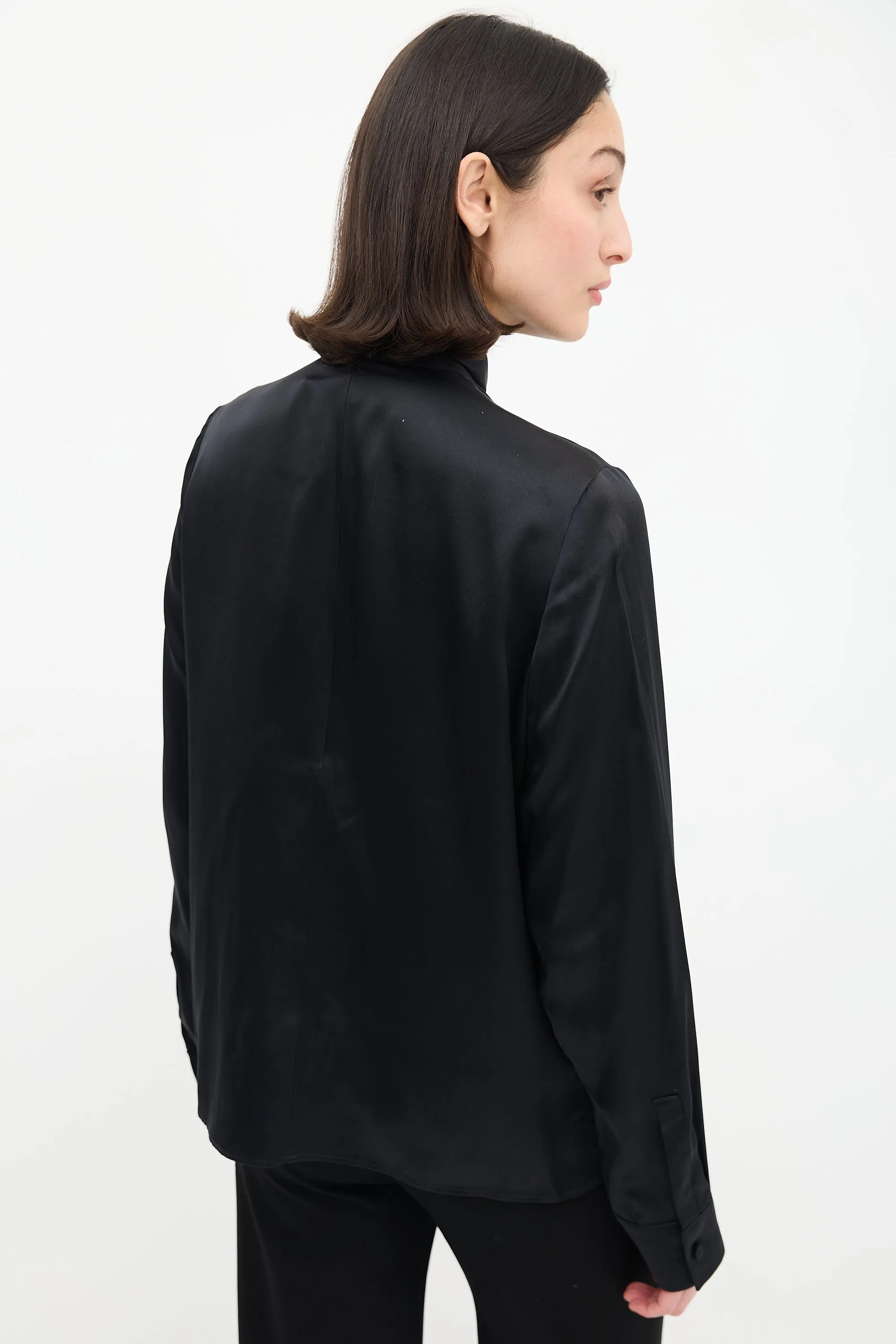 Black Draped Mock Neck Blouse