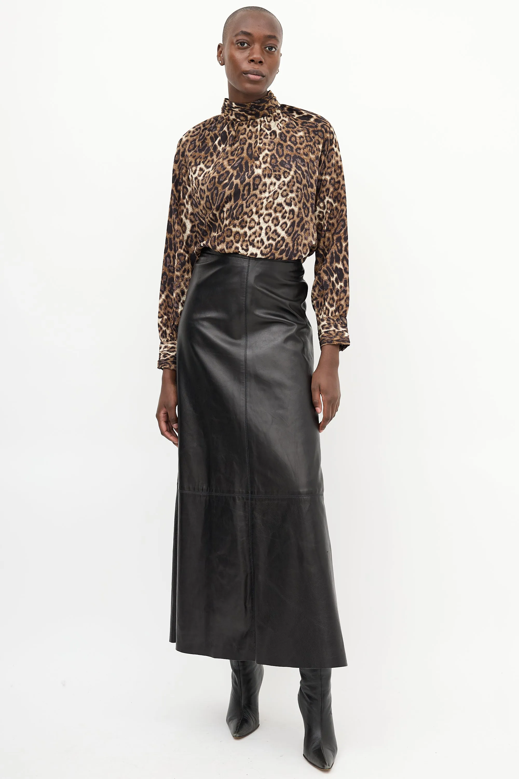 Brown & Black Silk Printed Blouse