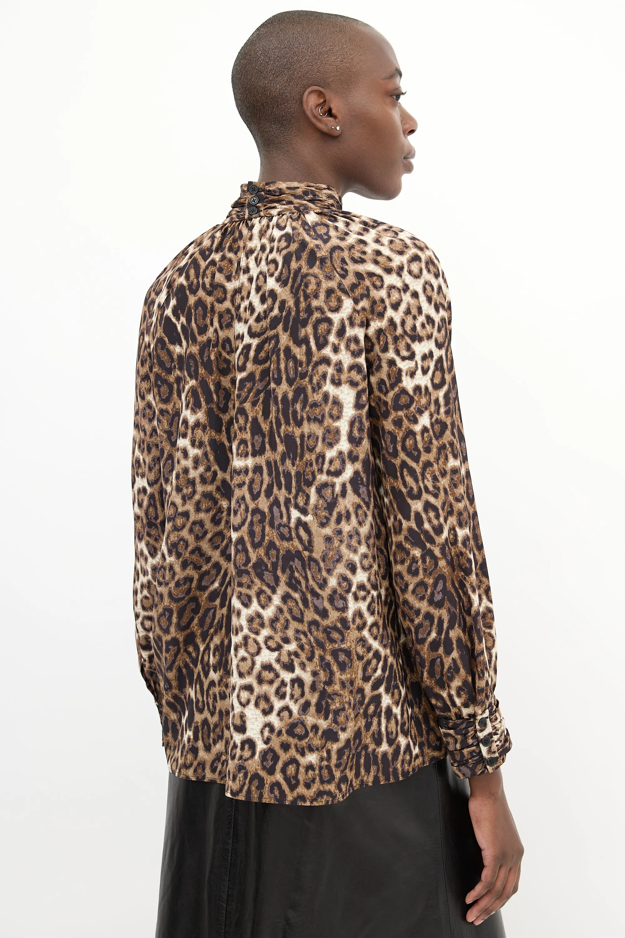 Brown & Black Silk Printed Blouse