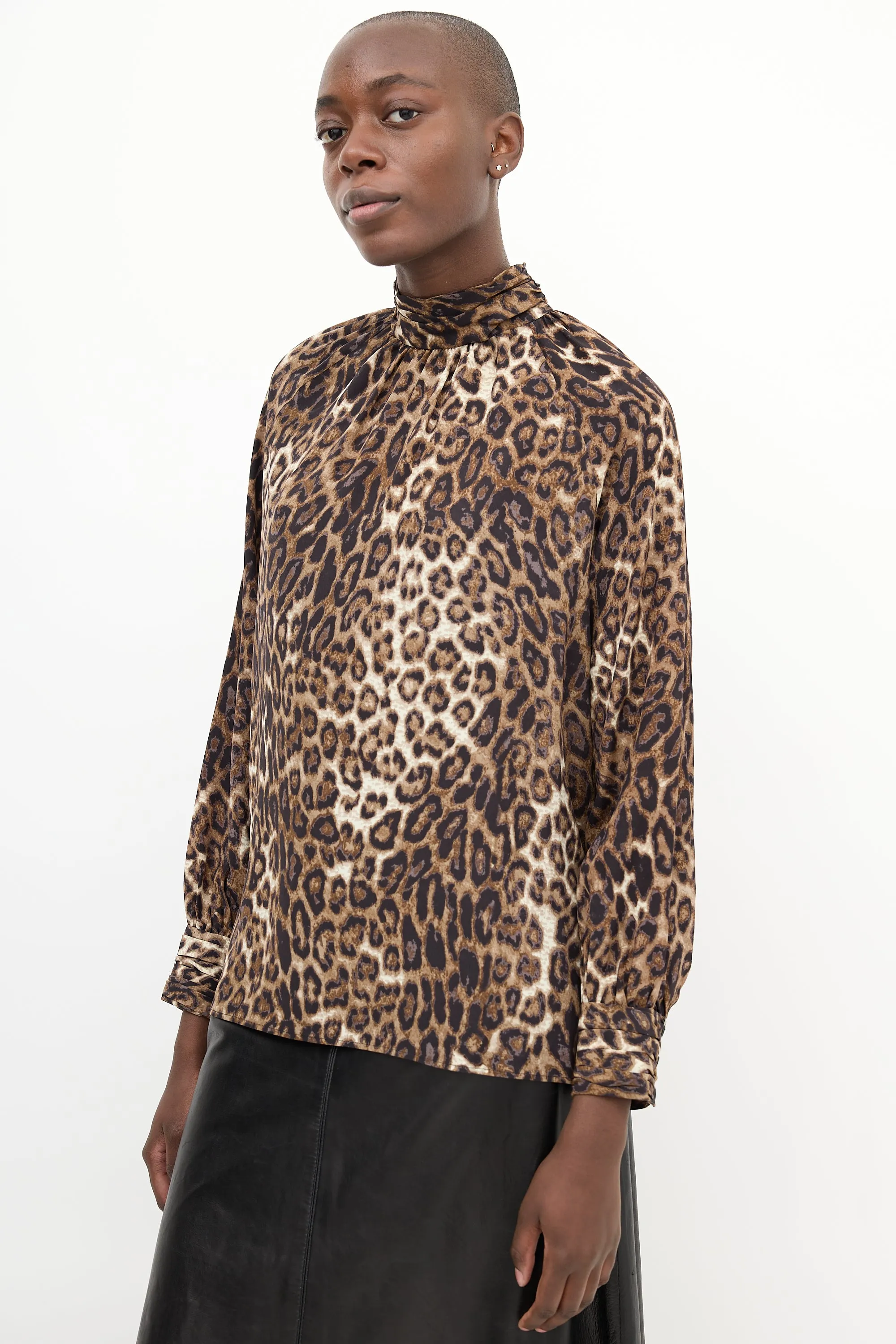 Brown & Black Silk Printed Blouse