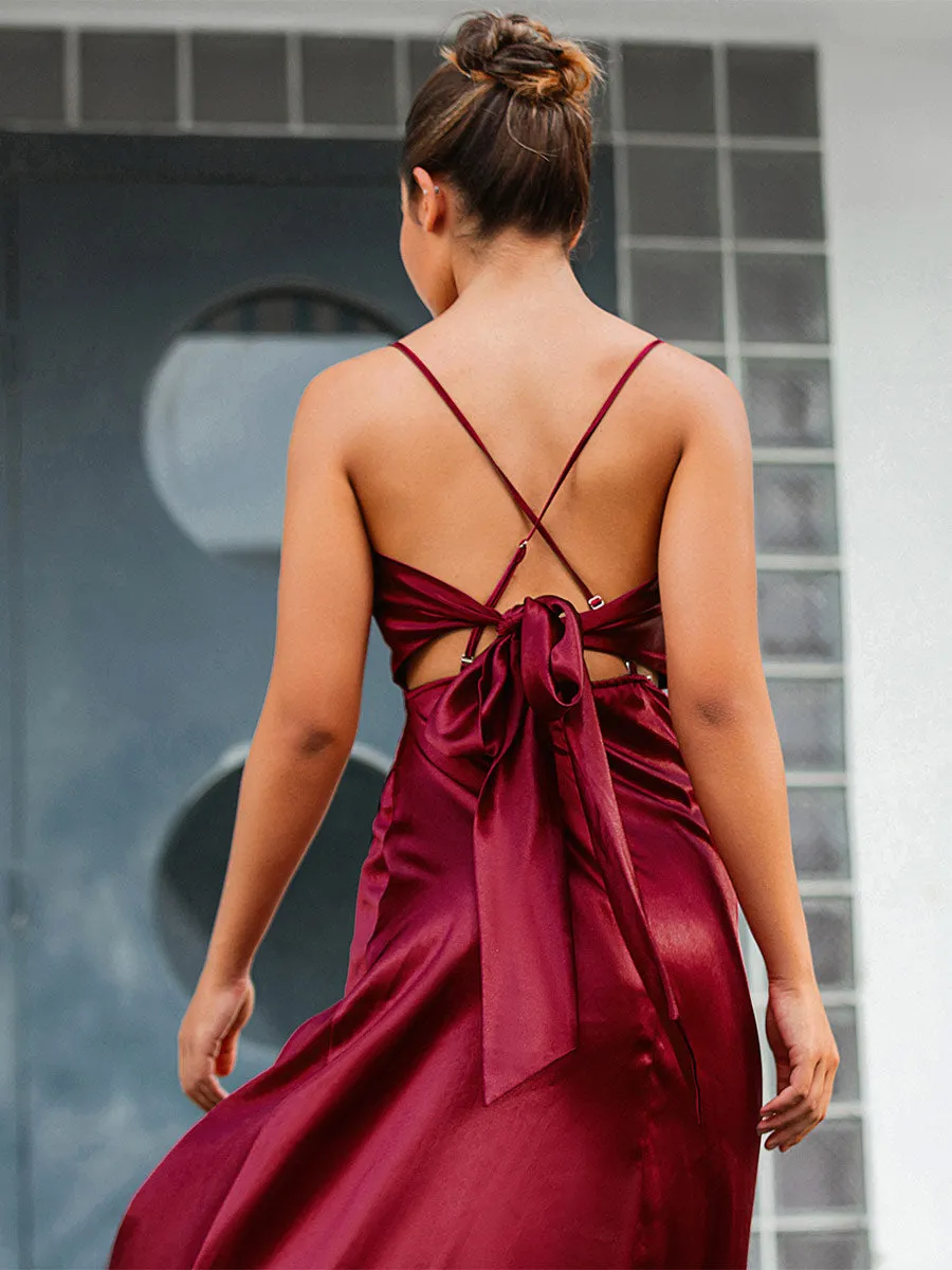 Cheap Satin Red Bridesmaid Dresses Slip Sleeveless
