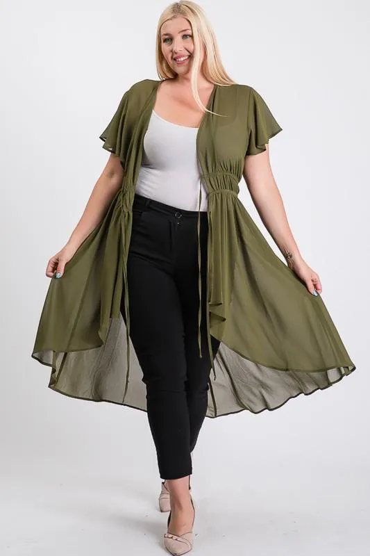 Chiffon W/ Elastic Waist Cardigan