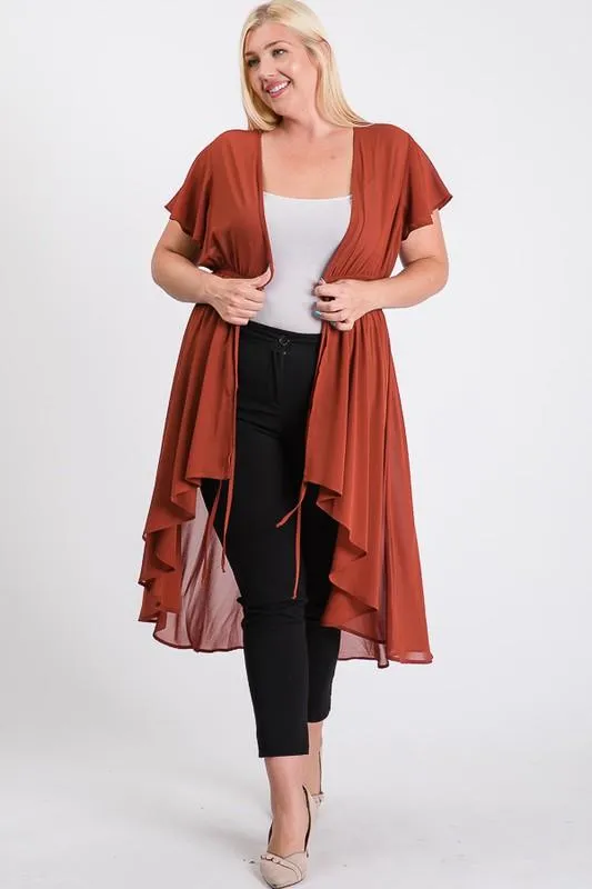 Chiffon W/ Elastic Waist Cardigan
