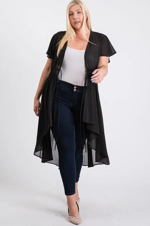 Chiffon W/ Elastic Waist Cardigan