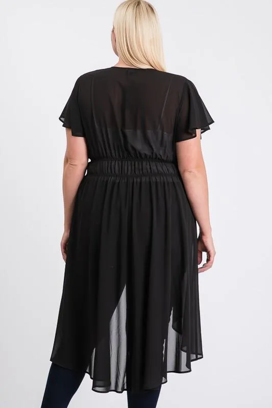 Chiffon W/ Elastic Waist Cardigan