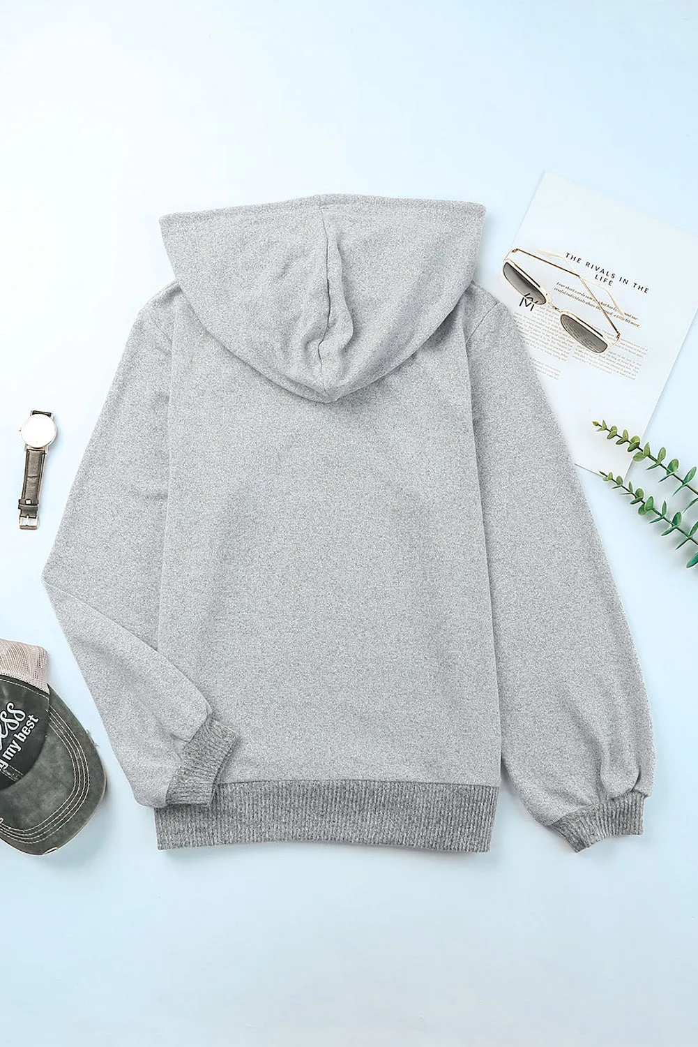 Cutout Ribbed Trim Drawstring Hoodie