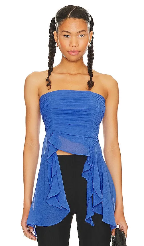 Free People Naeva Ruffle Top in Blue