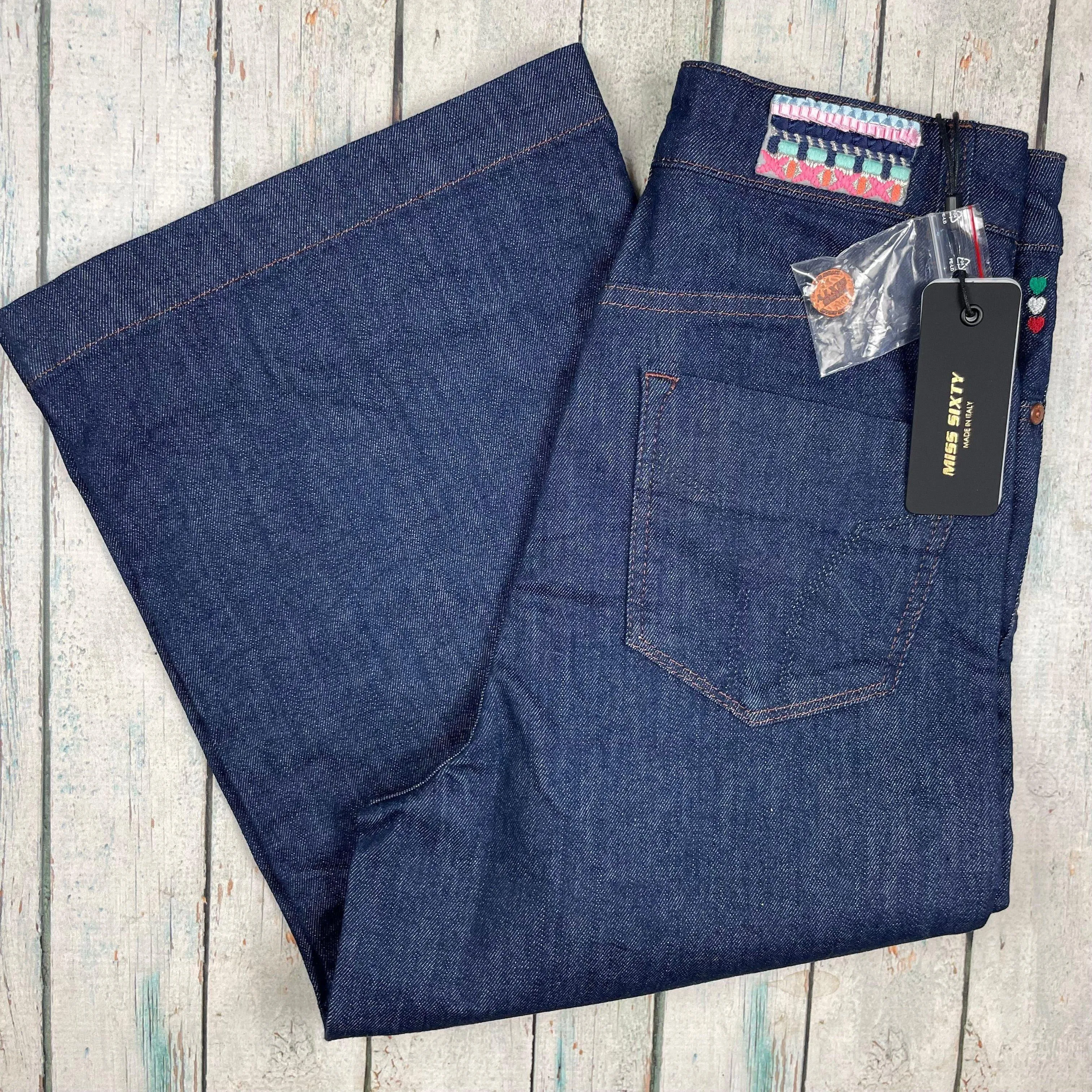 NWT- Miss Sixty High Rise Cullote Gaucho Wide Leg Crop Jeans RRP $315 - Size 27