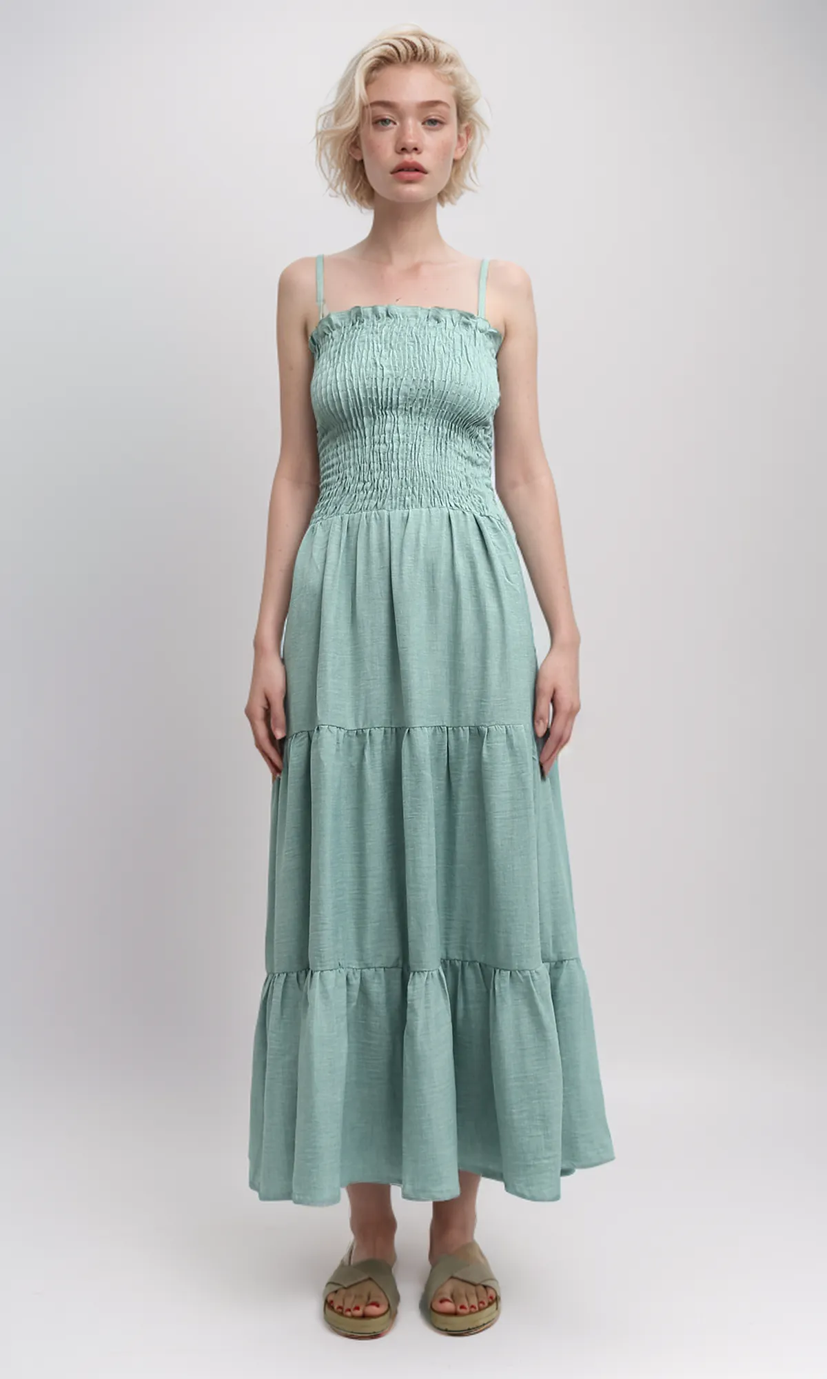 O191181 Sleeveless Ruffle Long Dress - Mintgreen