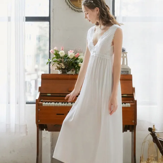 Roseheart Women Female Cotton Pink Blue White Sexy Sleepwear Night Dress Lace Homewear Nightwear Long Nightgown Luxury Gown