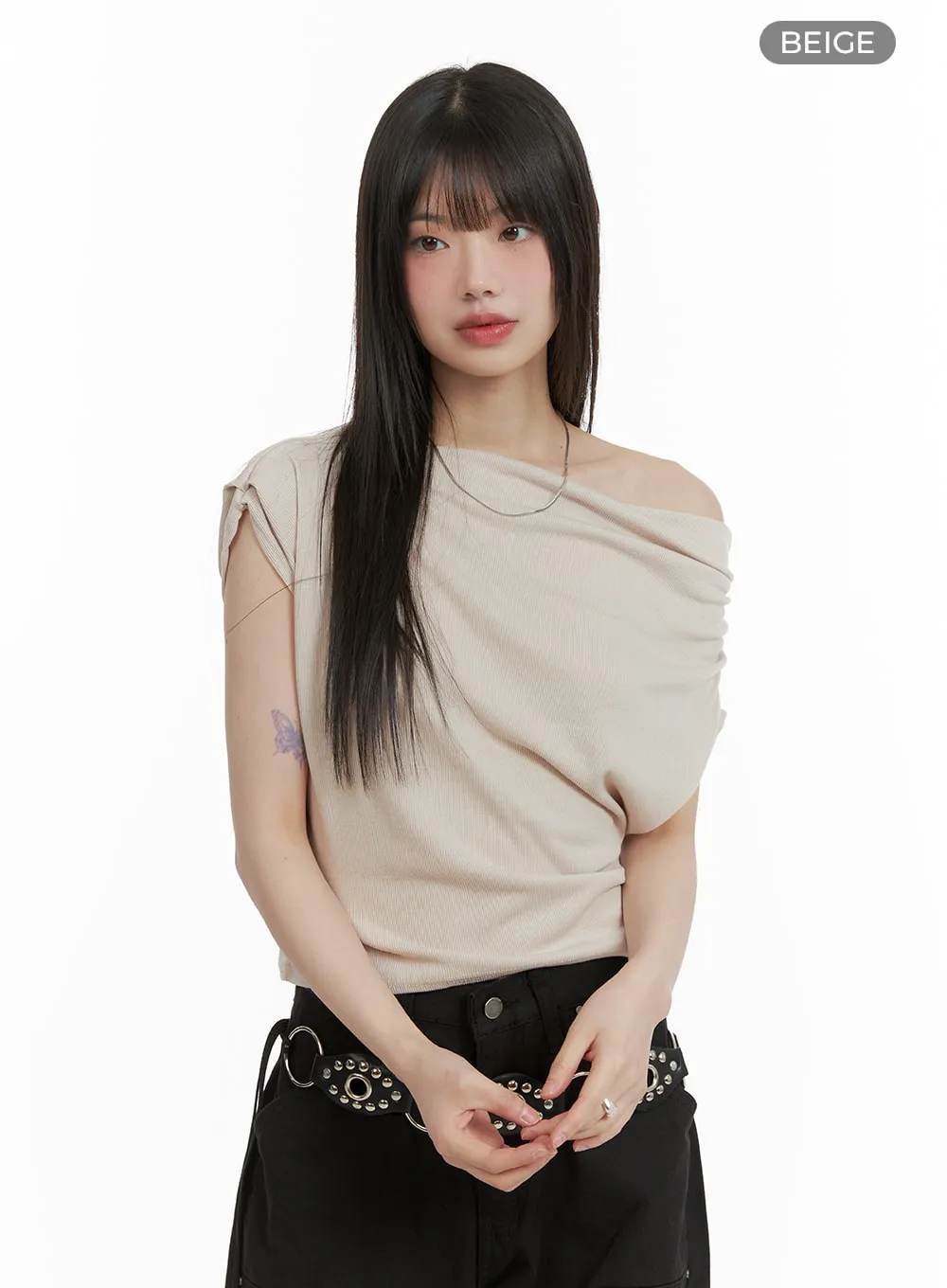 Shirred One-Shoulder Top CA419