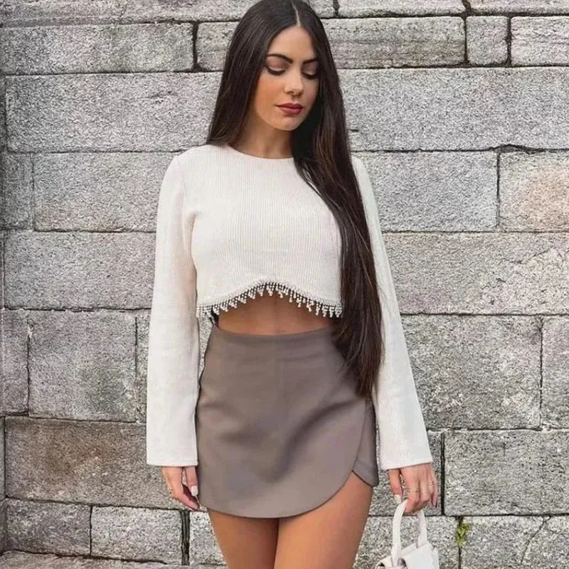 TRAF Women's Skort High Waist Brown Skirt Pants Pink Black Mini Skirt Shorts