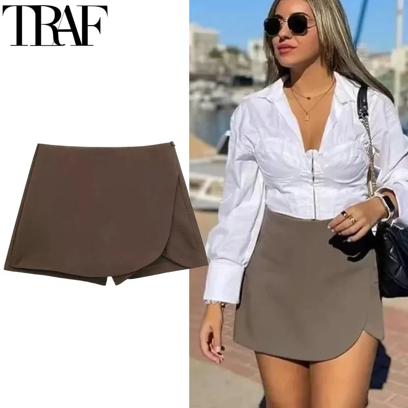 TRAF Women's Skort High Waist Brown Skirt Pants Pink Black Mini Skirt Shorts